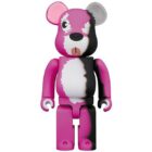 Front view of 1000% Bearbrick Pink Bear (Breaking Bad), featuring stitched eyes, a missing left ear, and signature bear design.
