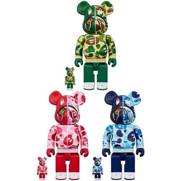 400% & 100% Bearbrick set - BAPE - Baby milo Shark Camo set (3 pcs)