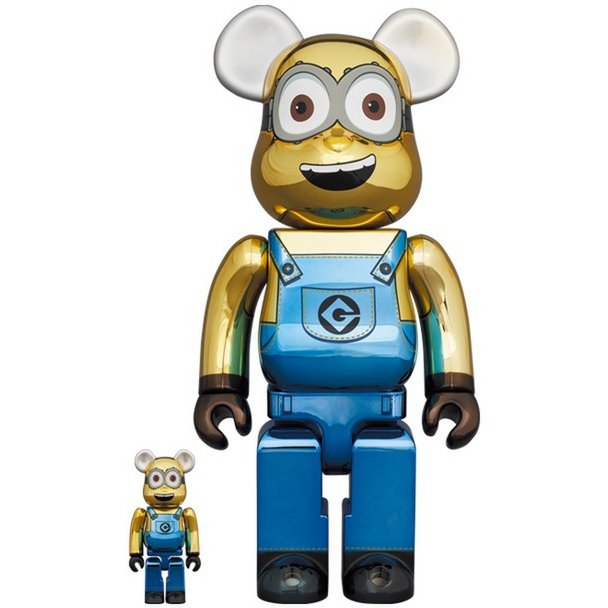 400% & 100% Bearbrick set - Minion Dave (Chrome ed.)