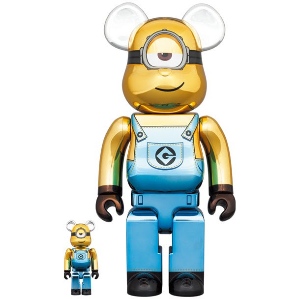 400% & 100% Bearbrick set - Minion Stuart (Chrome ed.)