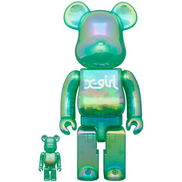 400% & 100% Bearbrick Set - X-girl (Clear Green)