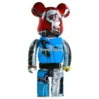 Back view of 400% & 100% Bearbrick Basquiat BWWT 3 with multicolor graffiti-style art and expressive brushstroke textures