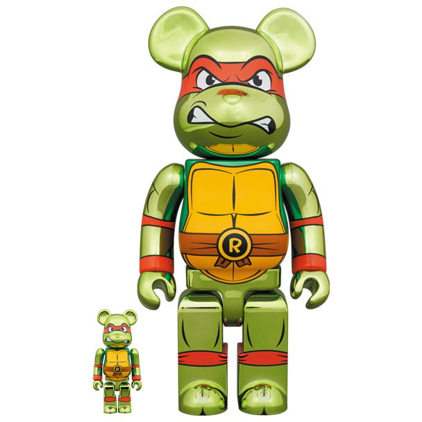 400% & 100% Bearbrick Set - Raphael Chrome (Teenage Mutant Ninja Turtles)