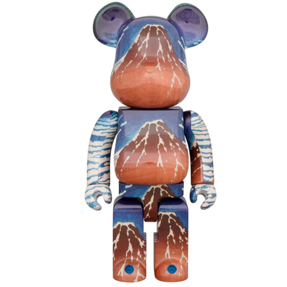 1000% Bearbrick Katsushika Hokusai Gaifu Kaisei featuring iconic woodblock print with Mount Fuji and blue sky.