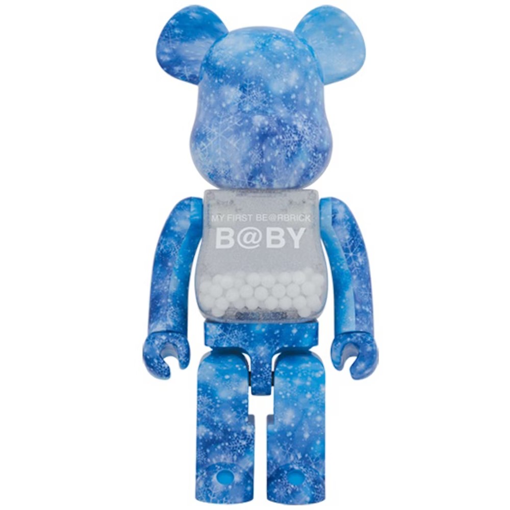 1000% Bearbrick My First Bearbrick Baby Crystal Of Snow with snowflake design and bead-filled transparent chest