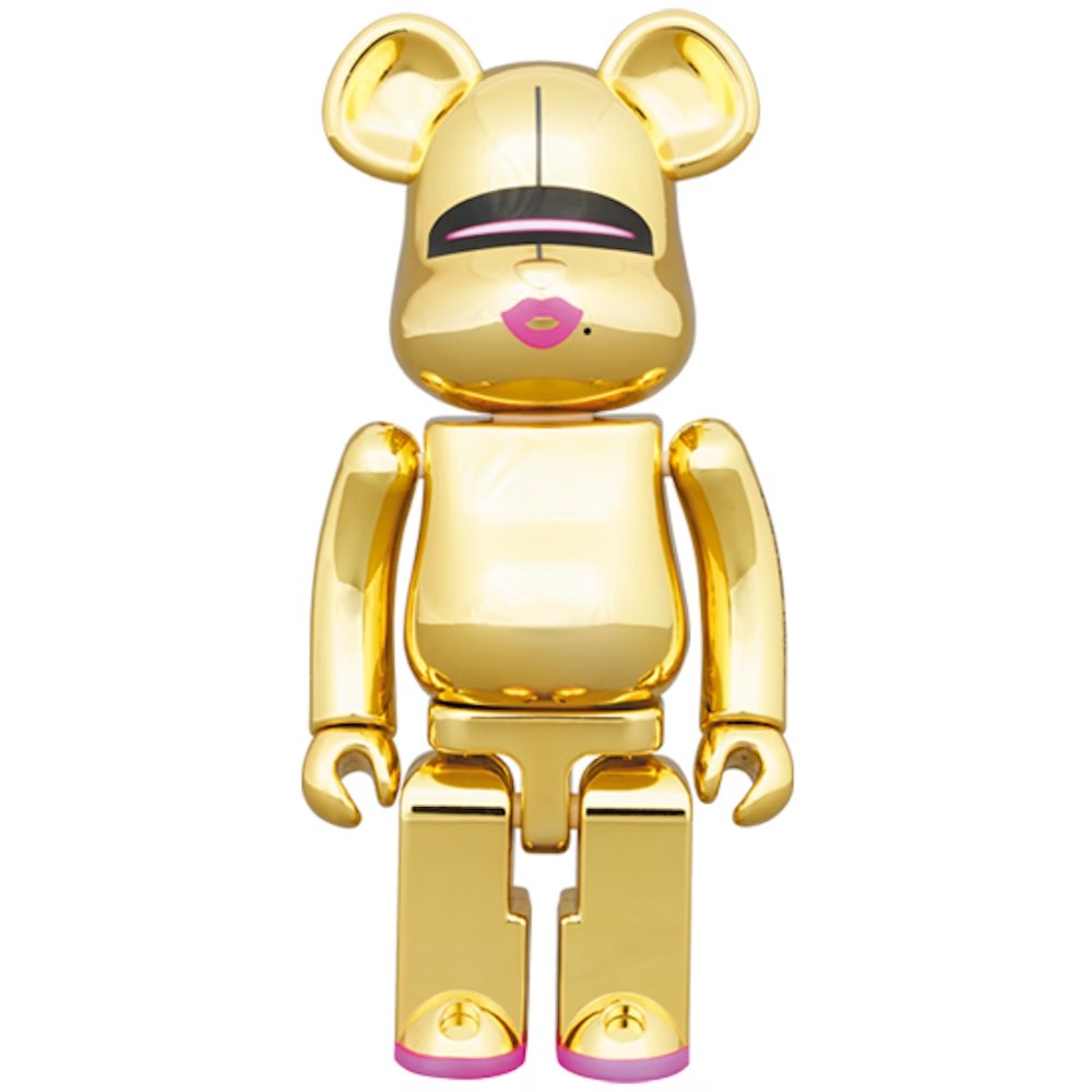200% Bearbrick Hajime Sorayama Gold Chogokin featuring metallic gold finish with futuristic face design.