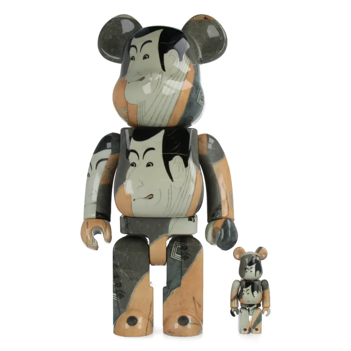 400% & 100% Bearbrick Toshusai Sharaku Ichikawa Ebizo IV set featuring traditional ukiyo-e actor portrait design.