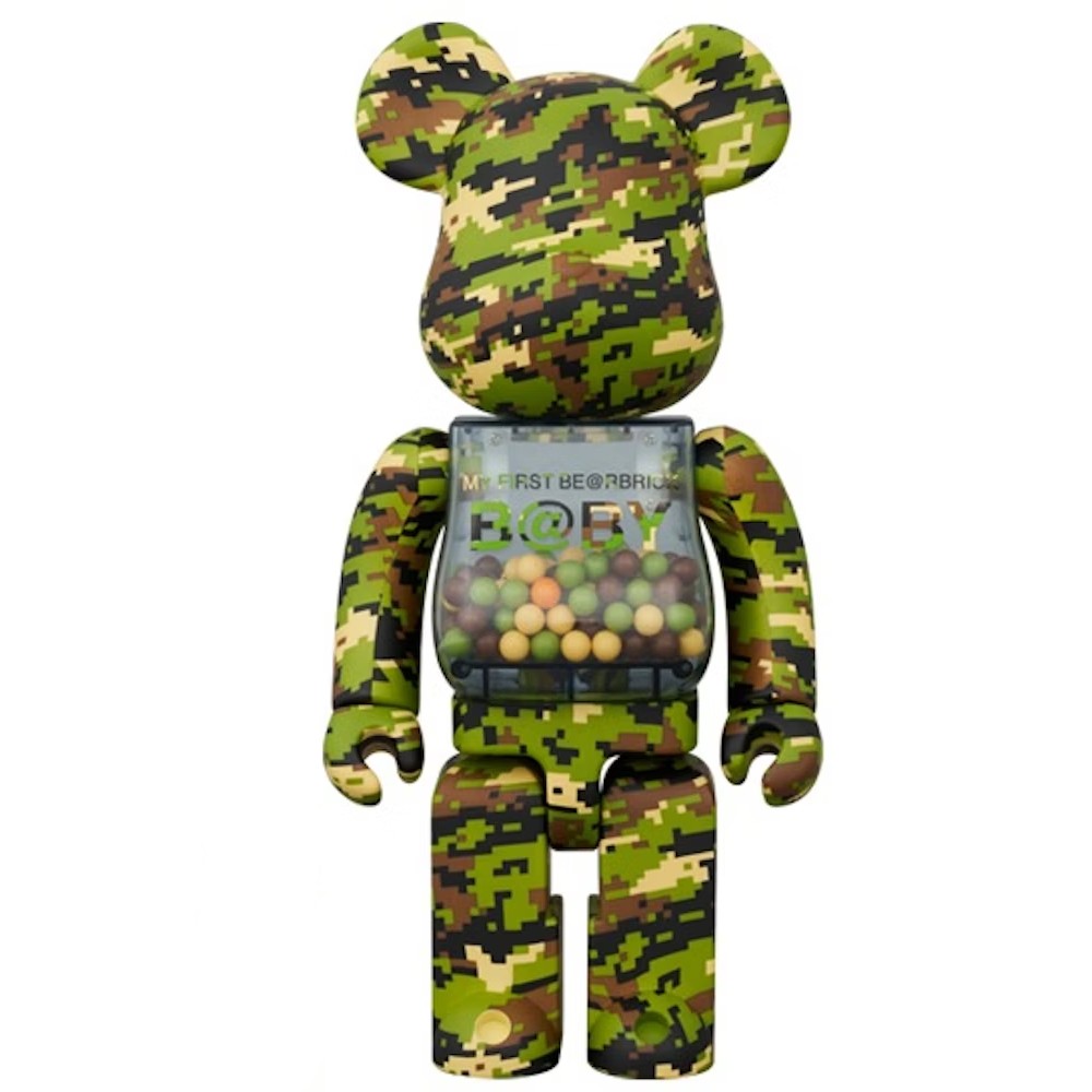 1000% Bearbrick My First Bearbrick Baby Digital Camo – large collectible figure with pixelated camouflage pattern and colorful beads
