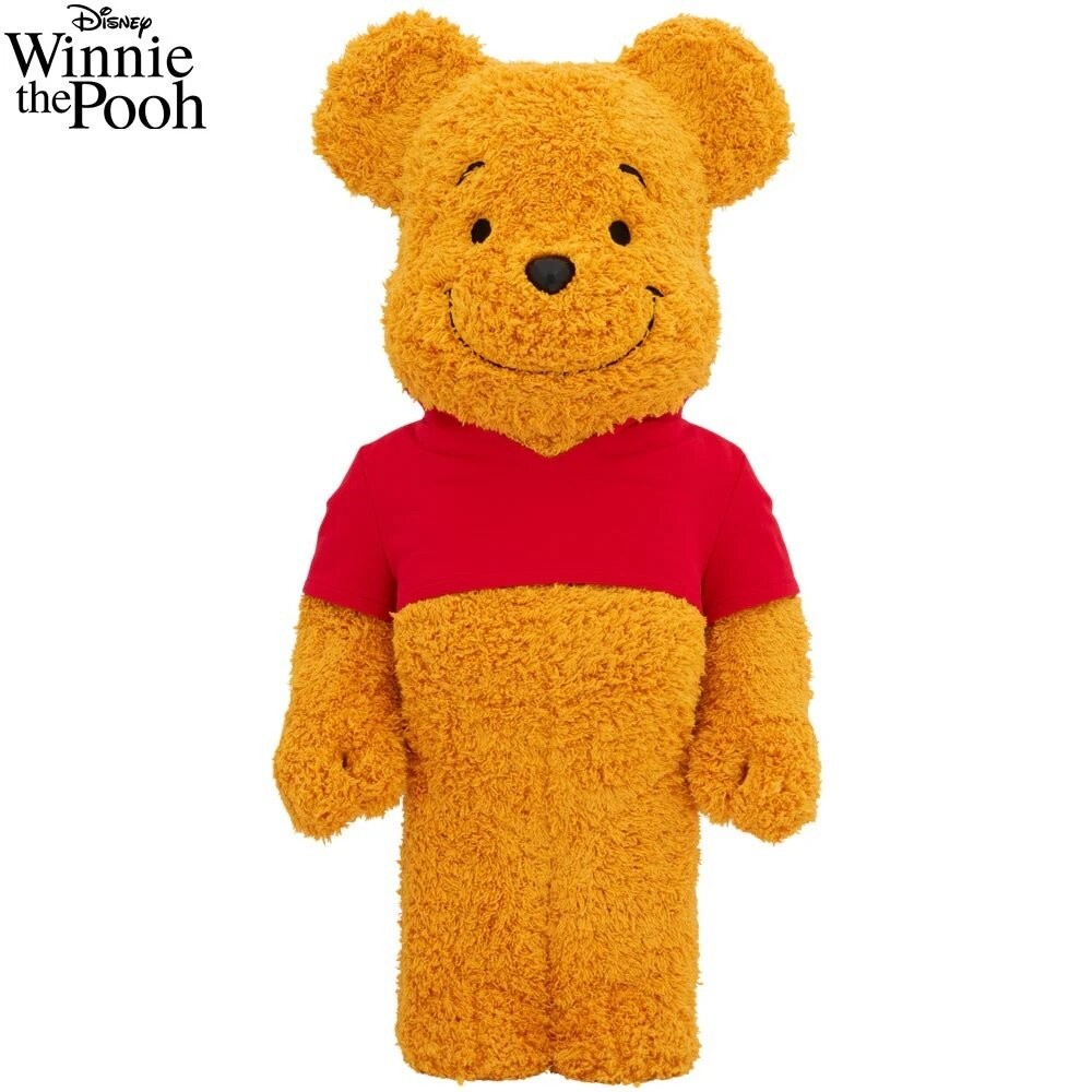 1000% Bearbrick Winnie the Pooh Costume Version – oversized collectible figure in fuzzy yellow plush with red shirt, Disney collaboration