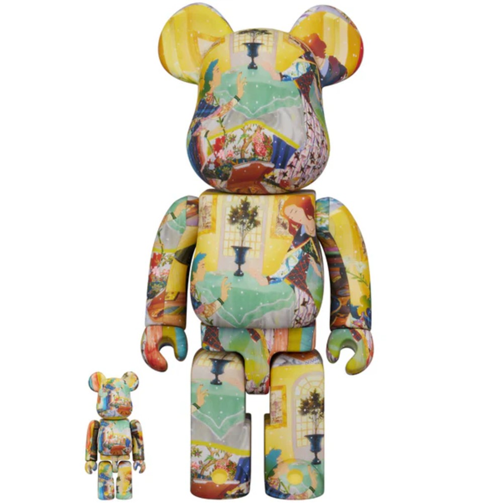 400% & 100% Bearbrick Tomokazu Matsuyama – vibrant designer collectible art toy featuring intricate contemporary Japanese-inspired artwork