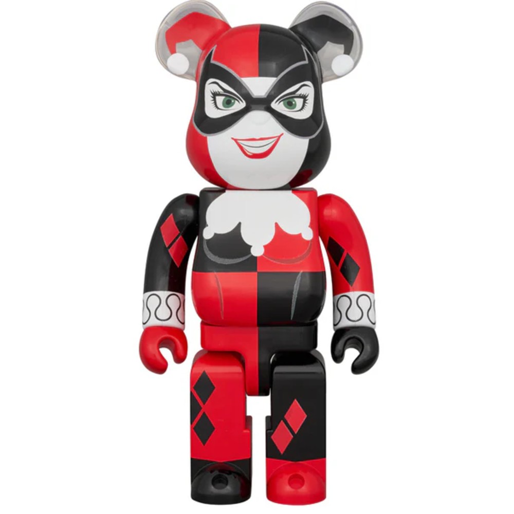400% Bearbrick Harley Quinn Batman Hush Edition – collectible designer figure in red and black jester costume with iconic comic book detailing