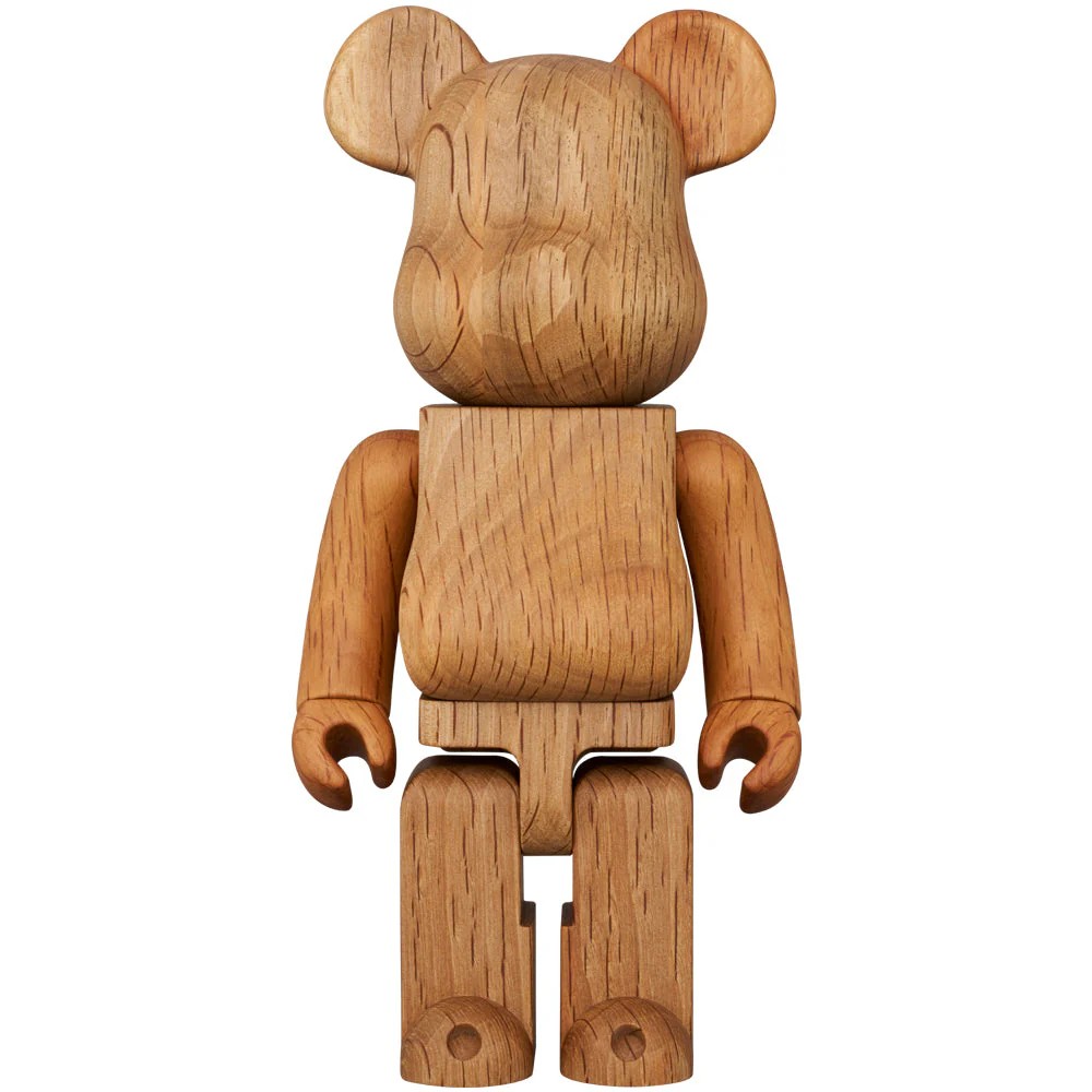 400% Bearbrick Karimoku Quercus Gilva crafted from natural oak wood with visible grain and smooth handcrafted finish.