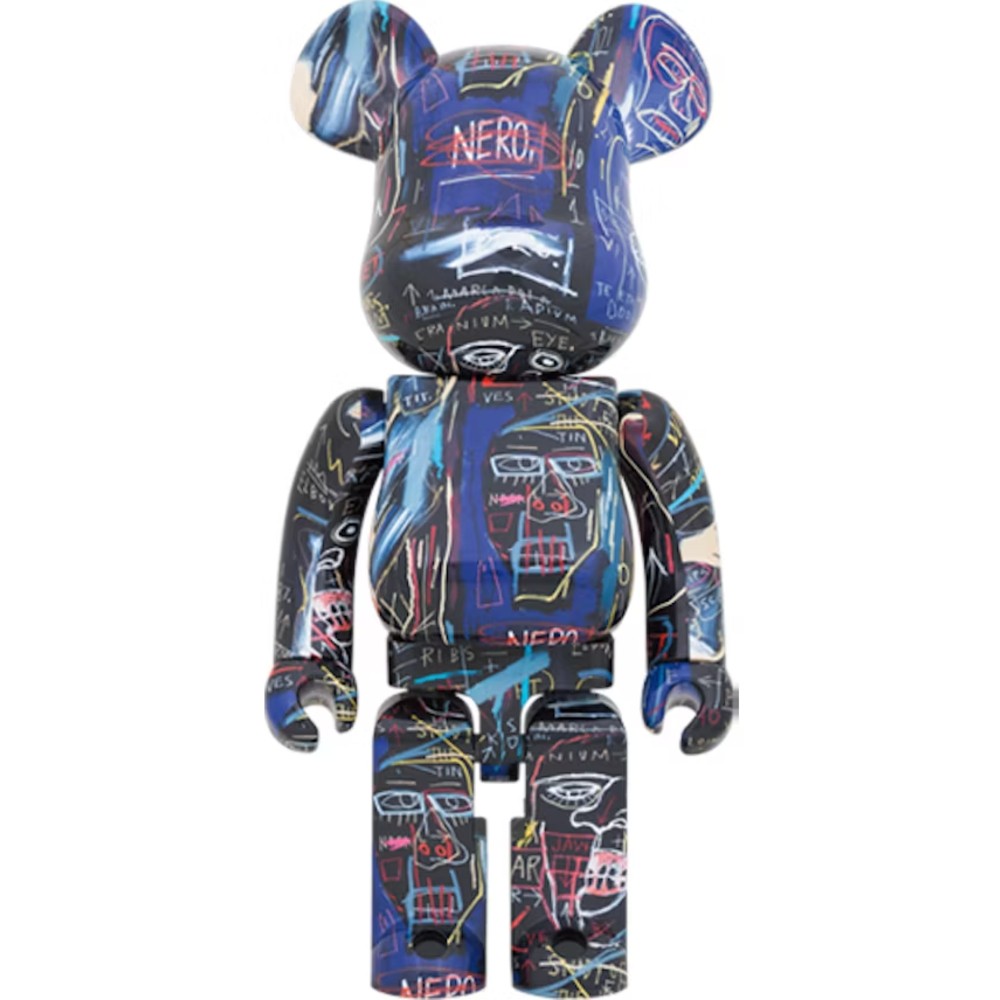 1000% Bearbrick Jean-Michel Basquiat v7 featuring bold graffiti-style artwork with neon tones and signature motifs.