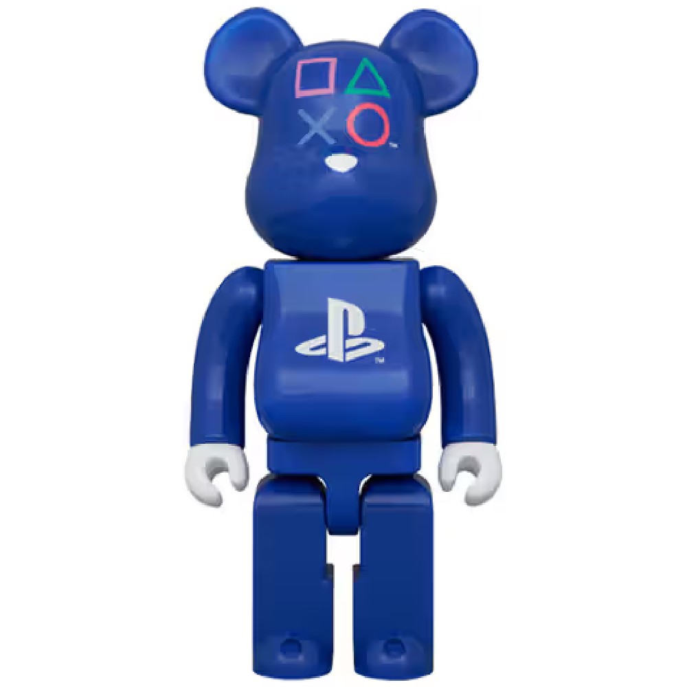Blue colored bearbricks with playstation logo on its body