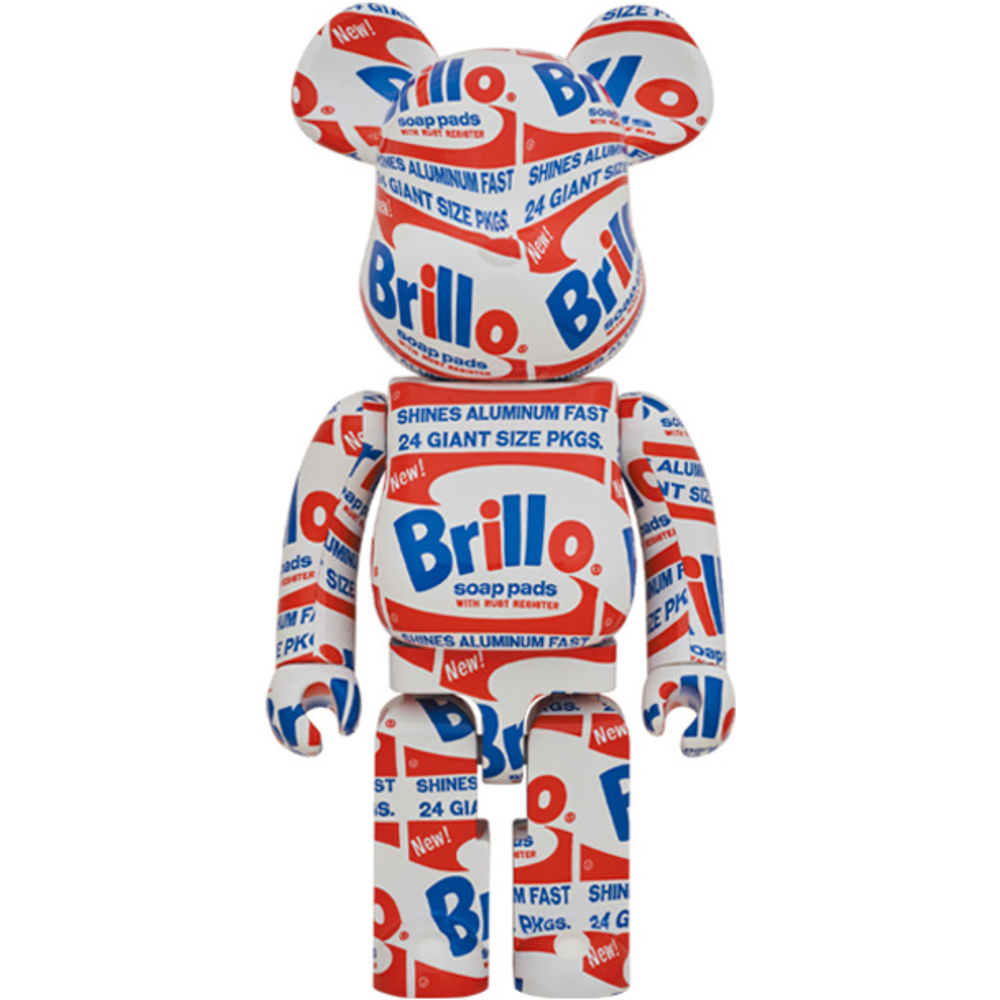 1000% Bearbrick Andy Warhol Brillo figure with full-body Brillo soap pad box print.