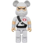 White ninja-themed Bearbrick with mask, sword strap, and G.I. Joe Storm Shadow design.