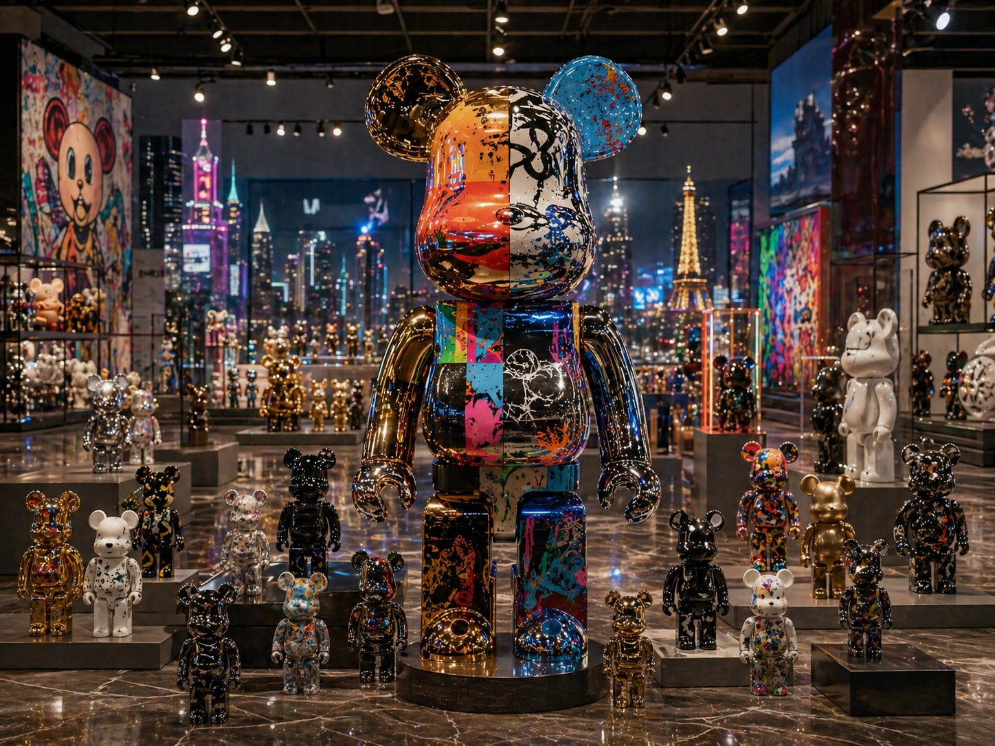 Designer Toys: The Complete Story of How Art Toys Conquered the World esigner toy collection display — vinyl figures art toys including Bearbrick and KAWS Companion collectibles, limited edition designer toy culture