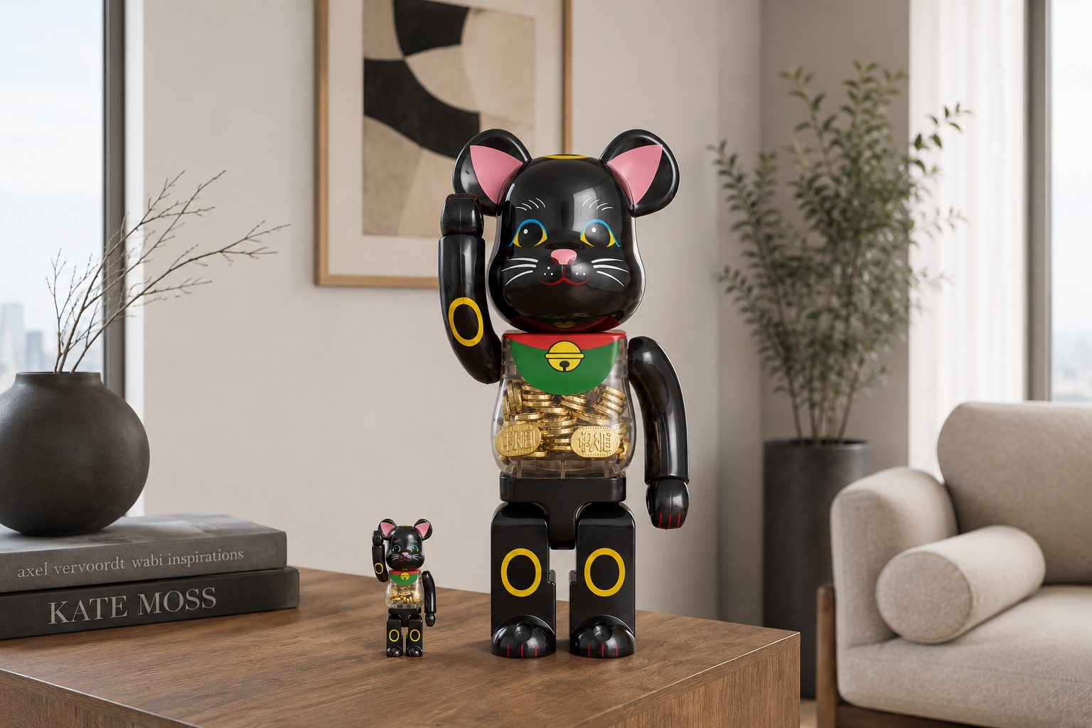 400% & 100% Bearbrick Maneki Neko Good Luck Coin Black (PRE-ORDER) 400% & 100% Bearbrick Maneki Neko Good Luck Coin Black (PRE-ORDER) - Image 2