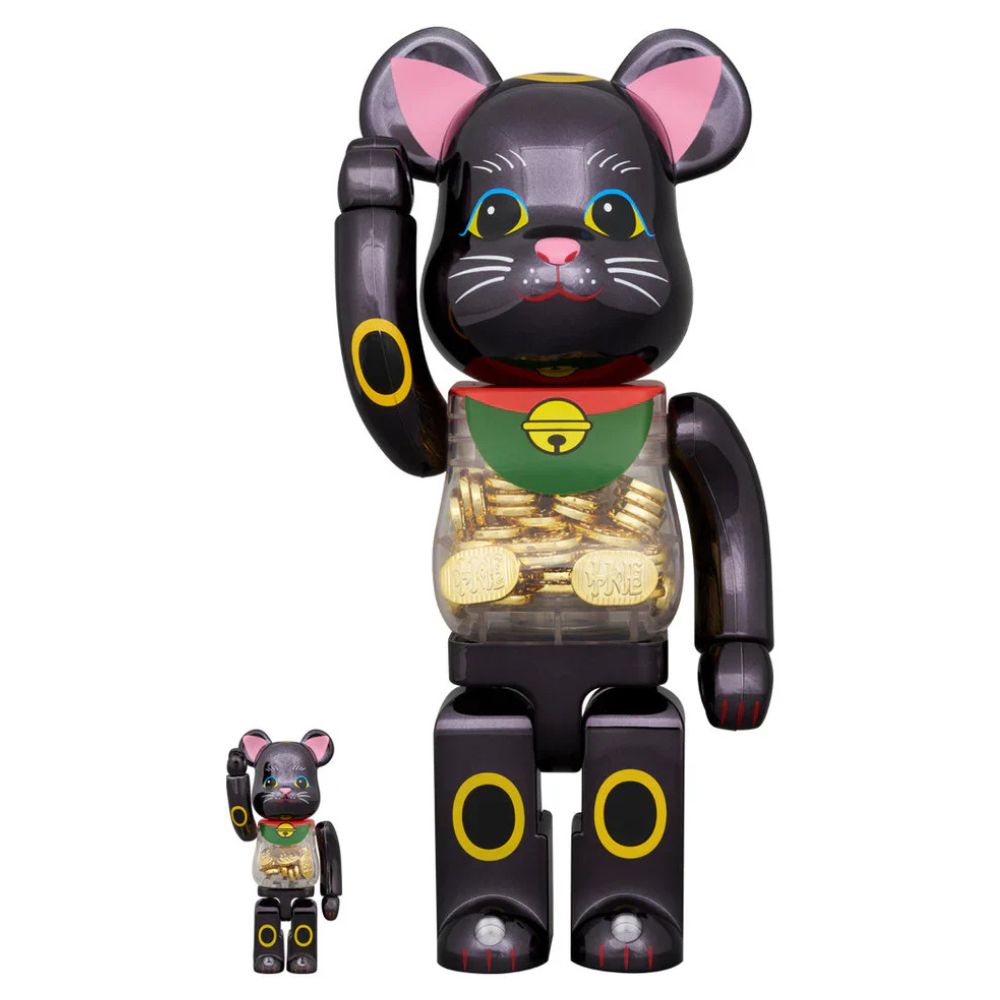 400% & 100% Bearbrick Maneki Neko Good Luck Coin Black (PRE-ORDER) 100% & 400% Bearbrick Maneki Neko Good Luck Coin Black limited edition vinyl art toy by Medicom Toy